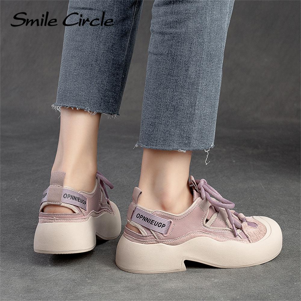 Echtes Leder, klobige, flache Schuhe, runde Zehen, Schnürschuhe, weiche Unterseite, Low-Top-Retro-Freizeitschuhe