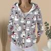 Women's Fashion Casual Sweater Button-Up Print Cardigan  Hooded Jacket