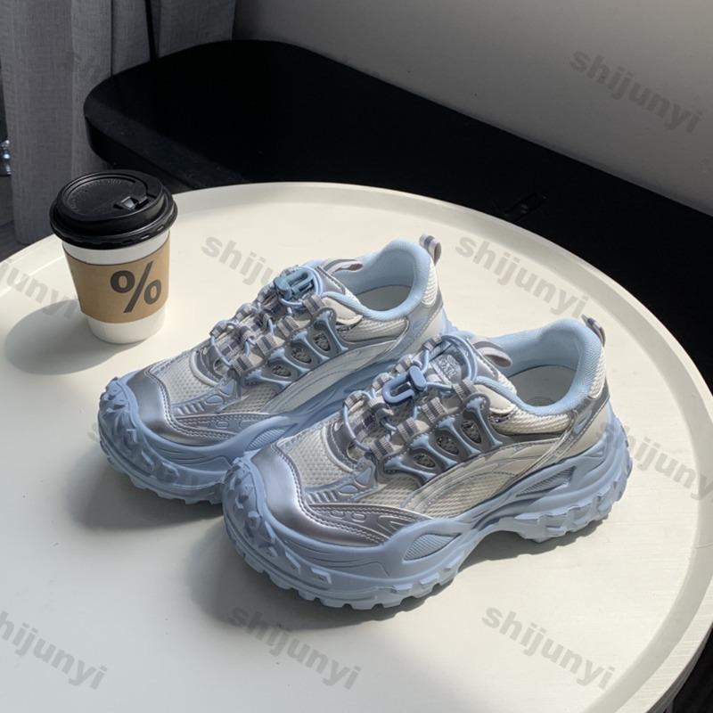 Fashion Women's Platform Sneakers 2025 Autumn Mesh Breathable Fashion Sport Shoes Comfortable Non Slip Height Increase Vulcanized Shoes