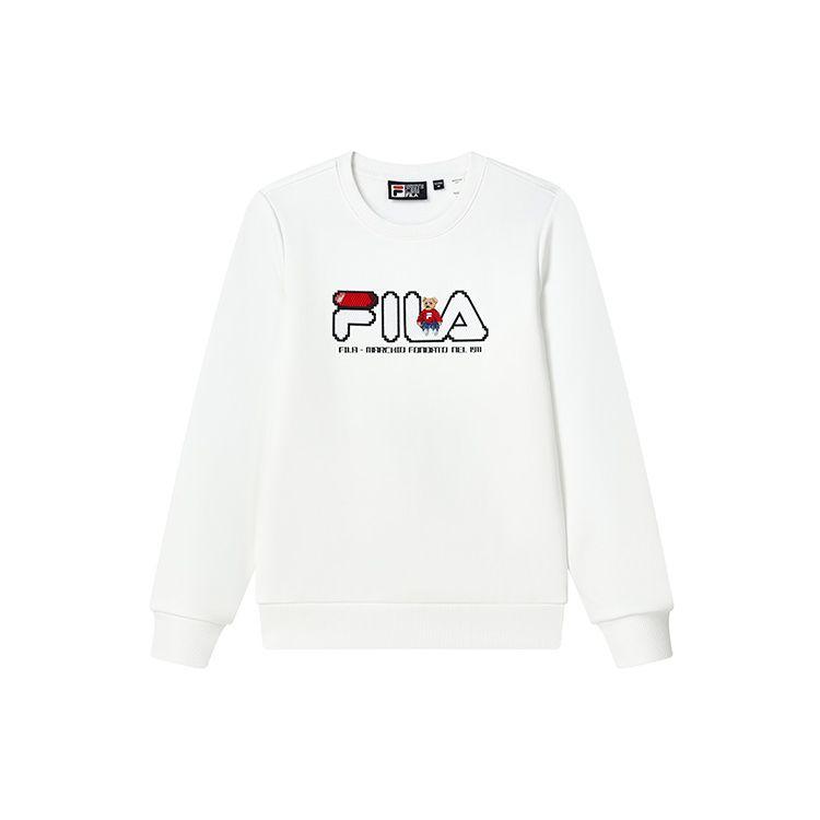 Fila Logo Classic Crewneck Fleece Pullover Vintage Sweatshirt Women Sweatshirt White F51W248290FWT