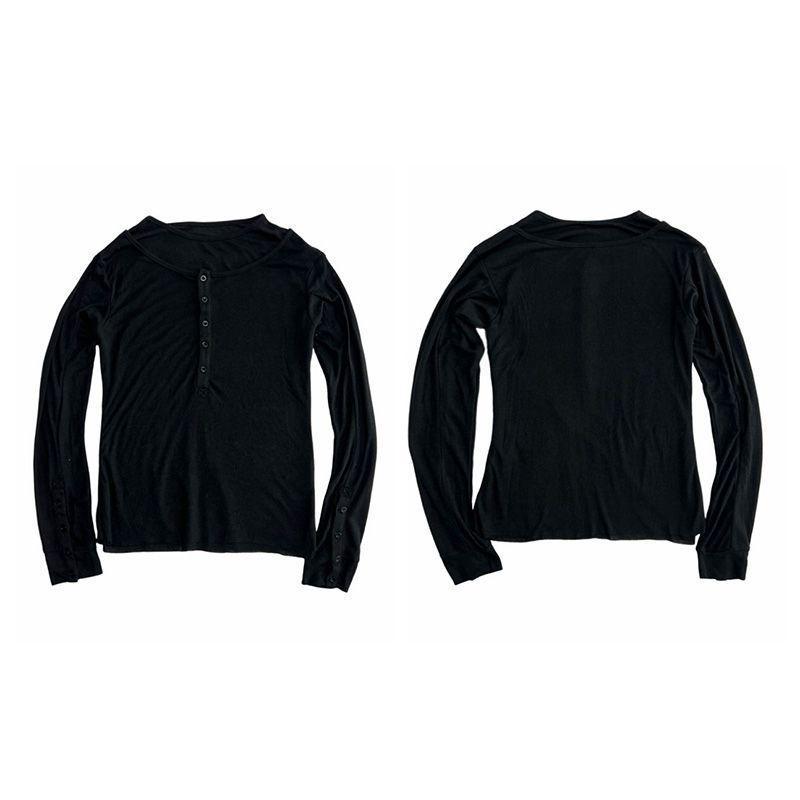 Unisex European & American Style Double-Layer Long-Sleeve Button-Up T-Shirt