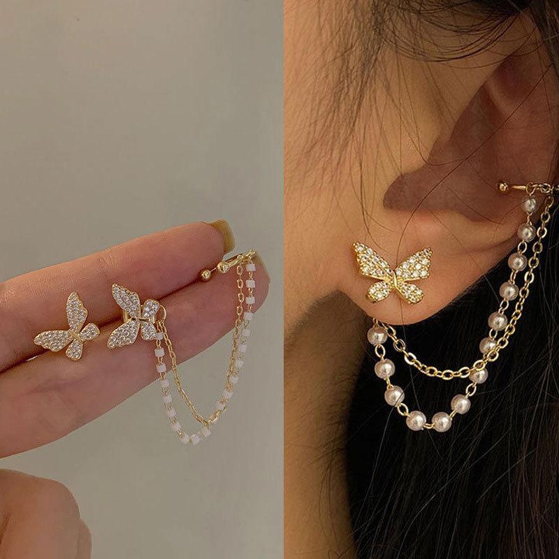 Fashion Zircon Butterfly Korean Ear Cuff Simple Elegant Versatile New Model  for Women Girl Accessories Minimalist Style