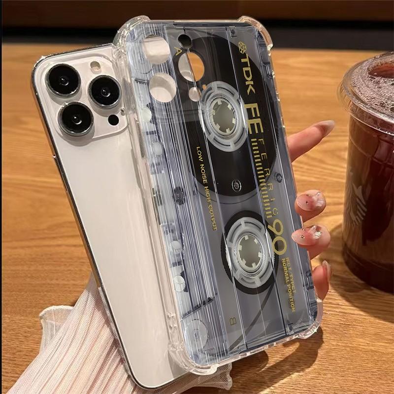 

Phone Case For iPhone 17 16 15 14 13 12 11 Pro Max XR XS X 16 Plus 17 Air Vintage Music Cassette Transparent Soft Bumper Cover iPhone XR