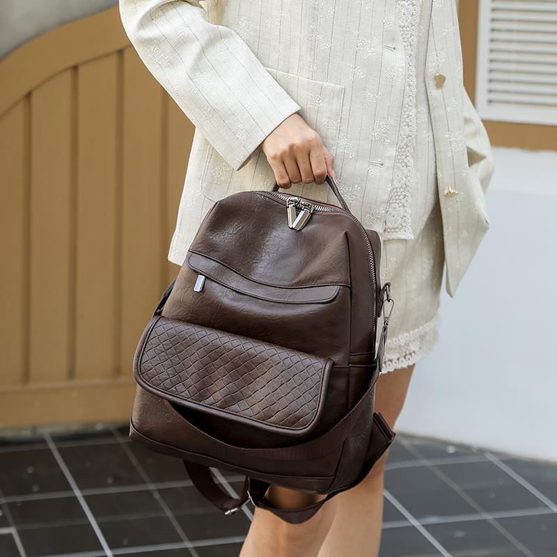 Commuter Backpack Large Capacity Women's Soft Leather Backpack