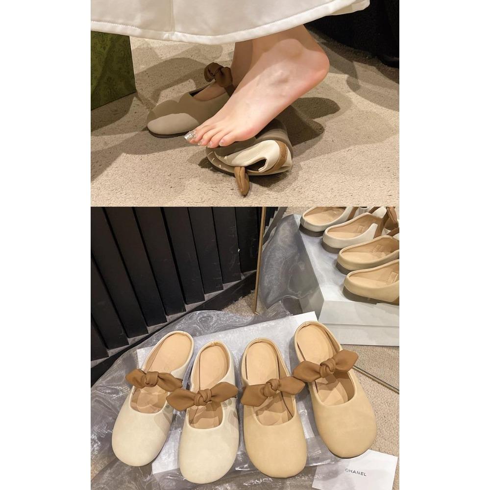 Fashion Closed Toe Slides Women 2024 Korean Style Fashionable Round Toe Women's Slippers Elegant Bow Decoration Summer Daily Slippers