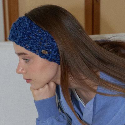 Sleeve Handmade Crochet Knit Big Wool Hairband _ Navy