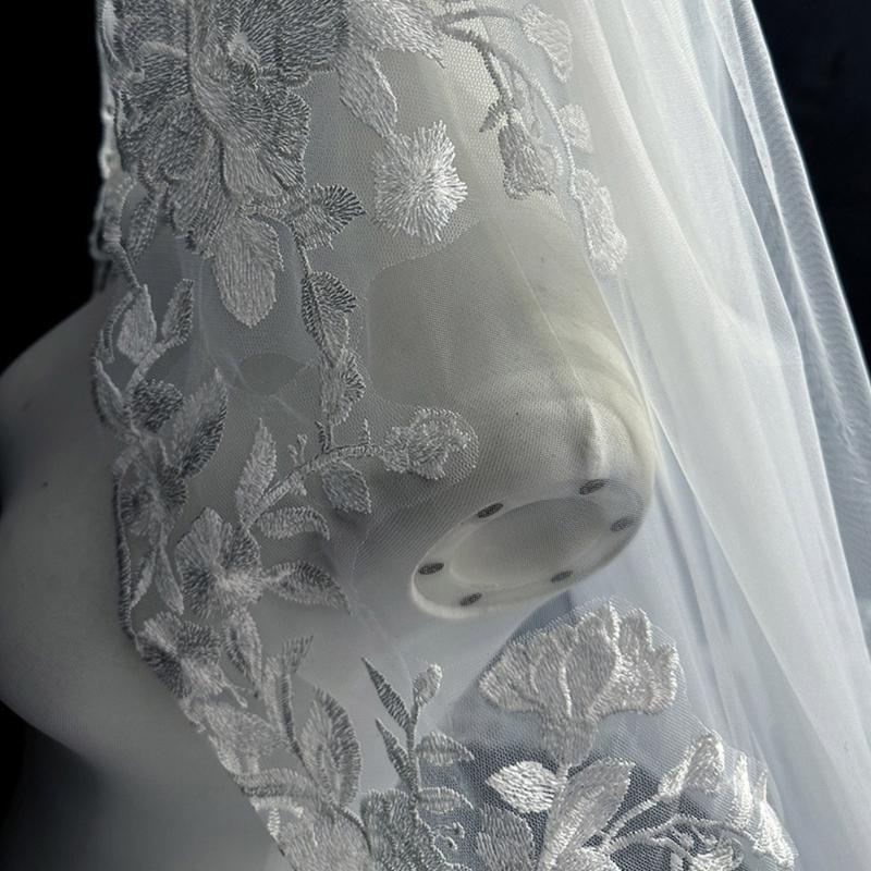 Handgjord Spets Bröllopsvepa Bekväm Slöja Glittrande Elegant Slöja Lätt Vikt för Elegant Brud