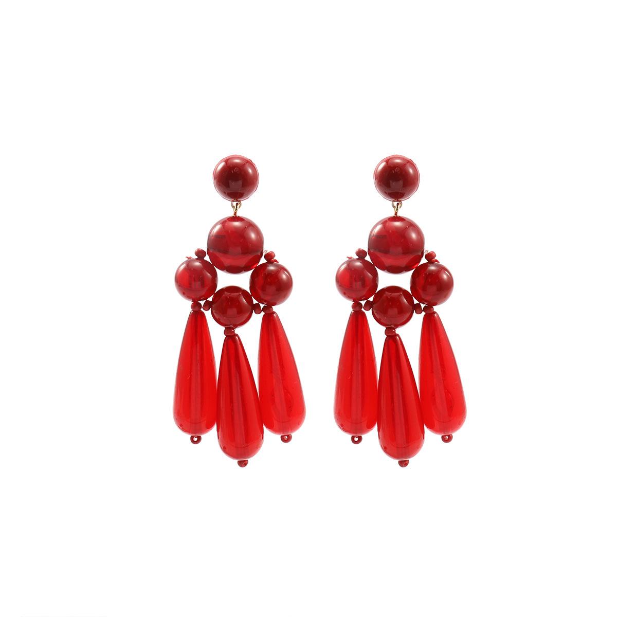 Exaggerated geometric pendant tassel multi-layer earrings, wine red water droplet women s high-end earrings