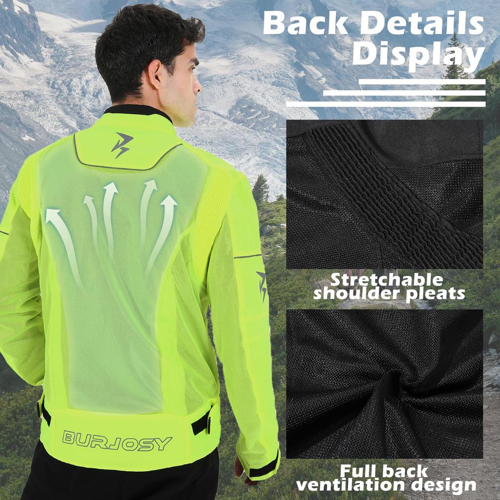 Motorcycle Protective Mesh Jacket for Spring and Excellent Comes with a Wearable Adjustable Waist and Cuffs with Reflectors [Burjosy] Summer,