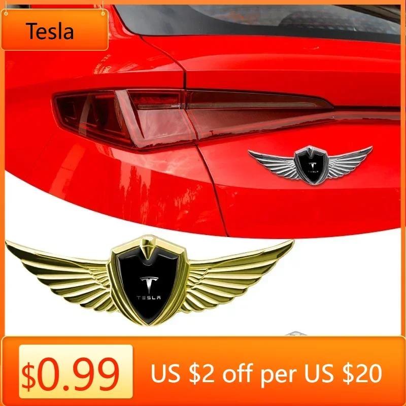 Car Sticker Tesla Car Styling 3D Metal Wings Trunk Side Window Body Sticker Decals For Tesla Model 3 Roadster Y Bonina Juguete C