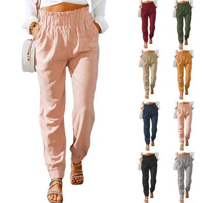 Women Casual Trousers Elastic Waisted Straight Leg Trousers High Waist Slim Fit Cargo Pants