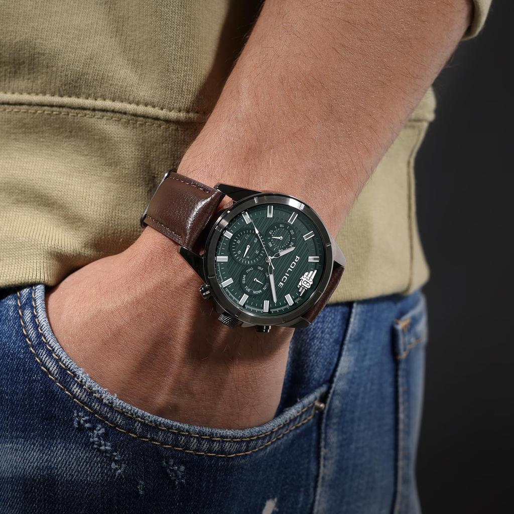 Watch MALAWI Green Dial Leather Strap PEWJF2227811 [POLICE][Authentic] Men's