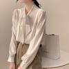 Schicke weiße Langarmbluse Damen Herbst Frühling Bürohemd Schleife Professionell Elegant Chiffon-Top Hohe Qualität