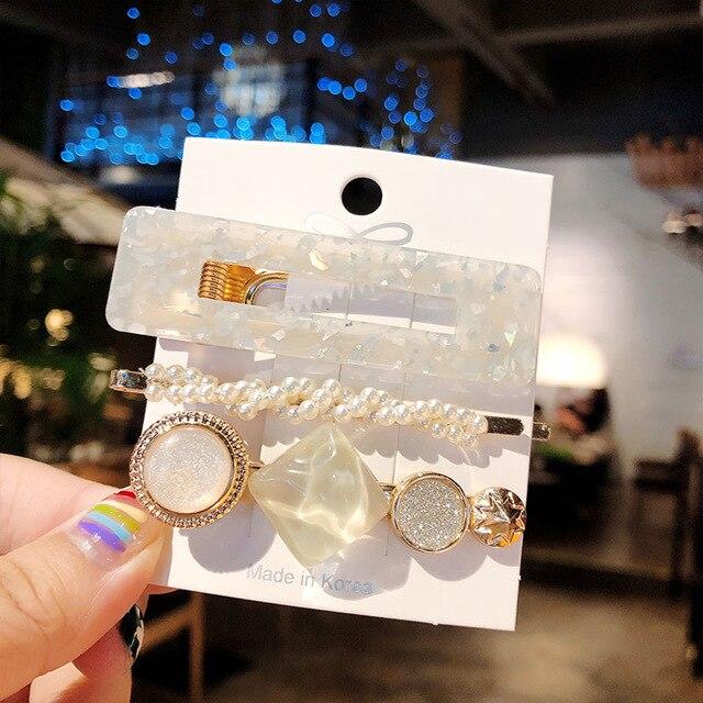 

8 шт./компл., набор акриловых заколок для волос с жемчугом и кристаллами для женщин, заколки с геометрическим рисунком в стиле ретро, ​​аксессуары для волос для девочек, модные украшения