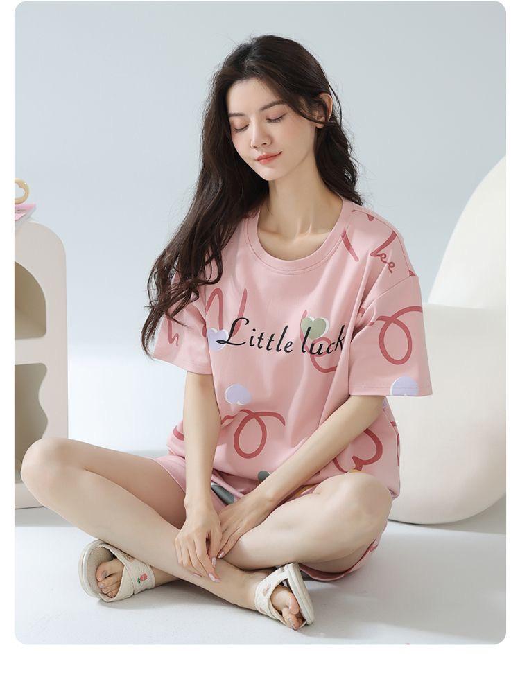 

Summer Cartoon Pajama Set for Women: Short-Sleeve, Pad-Padded, Large Size, Wearable Outdoors or at Home, 2025 Two-Piece. M【80-100 catties】