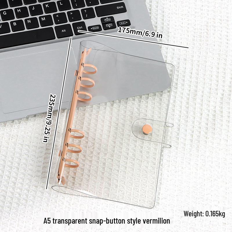 Couverture de cahier en PVC transparent souple style INS, A5 à feuilles mobiles, design A6 mignon et simple