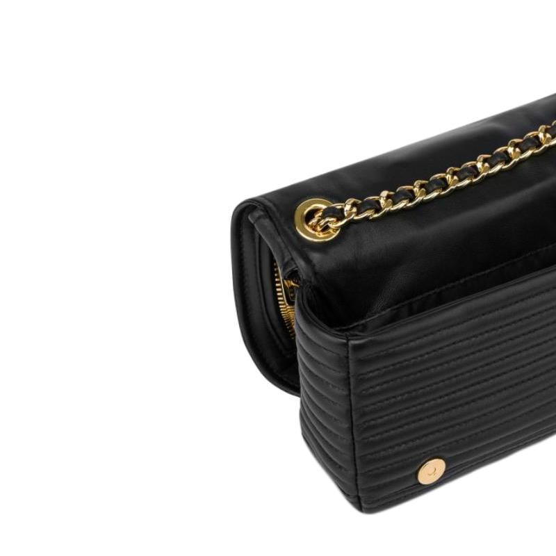Moschino Logo Slide Chain Zipper Pocket Lambskin Crossbody Shoulder Bag Small Women Bags Black 2322-A7536-8002-1555