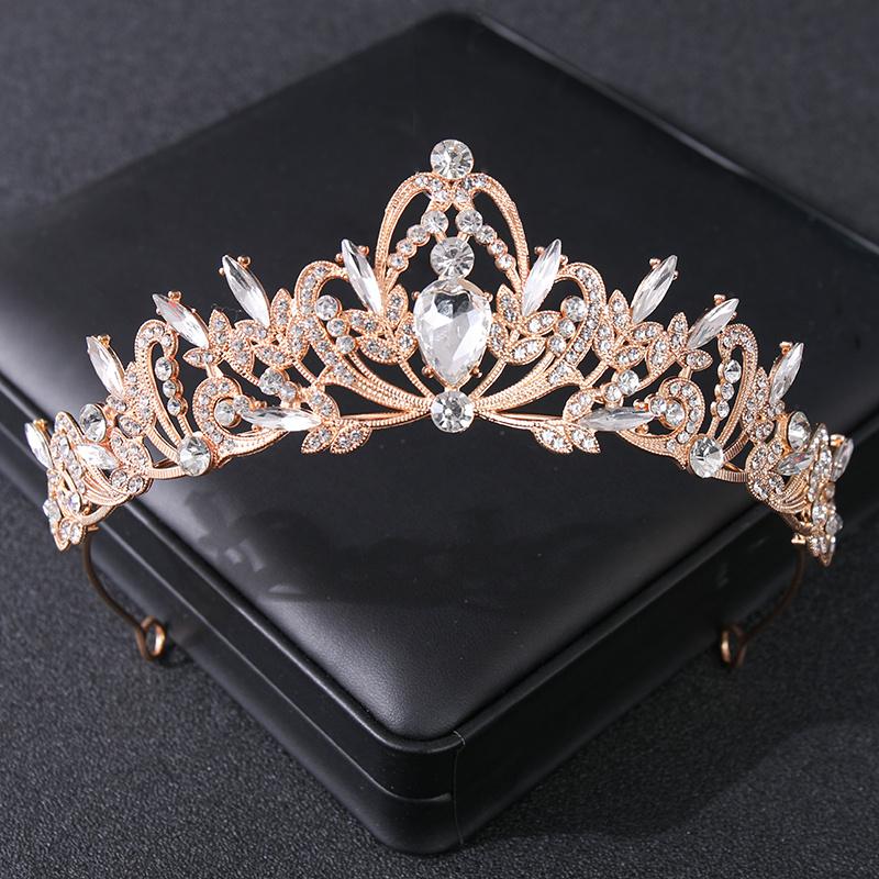 Baroque Crystal Tiaras and Crowns Vintage Rhinestone Princess Prom Crown Diadem for Bride Women Wedding Hair Accessories Jewelry