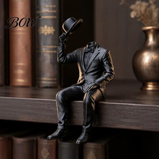 Unique Tabletop Ornaments 3D Printed Sitting Gentleman Ornament, Minimalist Abstract Faceless Figurine, Industrial Style Desk Decor Aesthetic