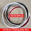 Hopfällbar Cykel 14/16 tums Fälg Aluminiumlegering Dubbelväggig Fälg 20 24 28 Hål Cykelhjul Delar Svart Silver Röd Kan Anpassas