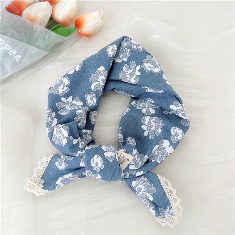 Cotton Linen Lace Edge Square Scarves 60cm Kerchief Neckerchief Bandanas Women Casual Neck Scarf Plaid Print Geometric Pattern