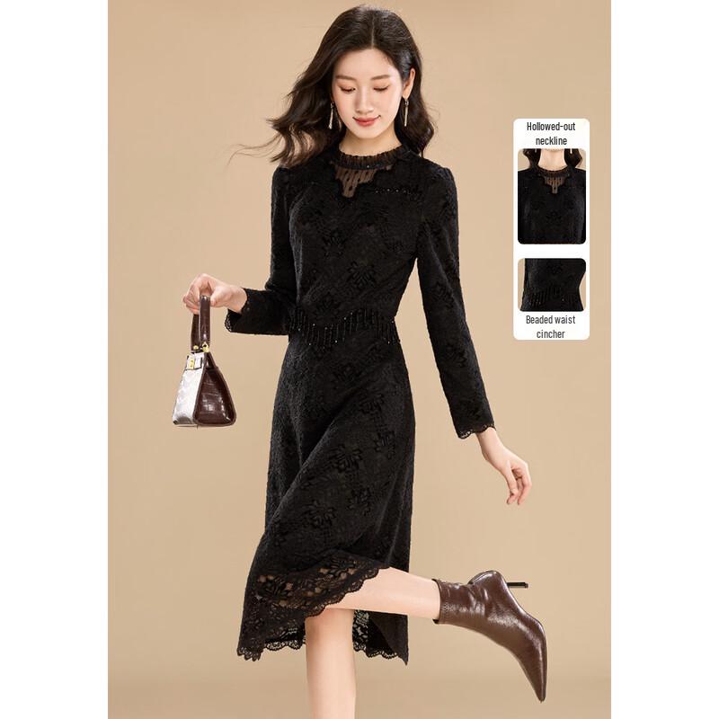 Kebier Elegant Lace Patchwork Slim Midi Dress