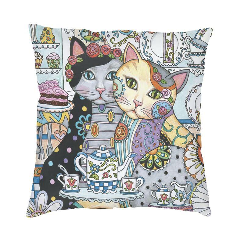 Colorful Cats Painting Pillow Case Home Decorative Kawaii Kitty Cushion Cover Throw Pillow For Car Double-Sided Printing