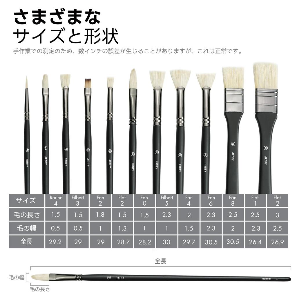 ARTIFY 11-Piece Brush Set: Oil Painting Brushes, Watercolor Brushes, Acrylic Paint Brushes, Gouache Brushes, Acrylic Brushes, Pig Bristle Brushes, Nyl