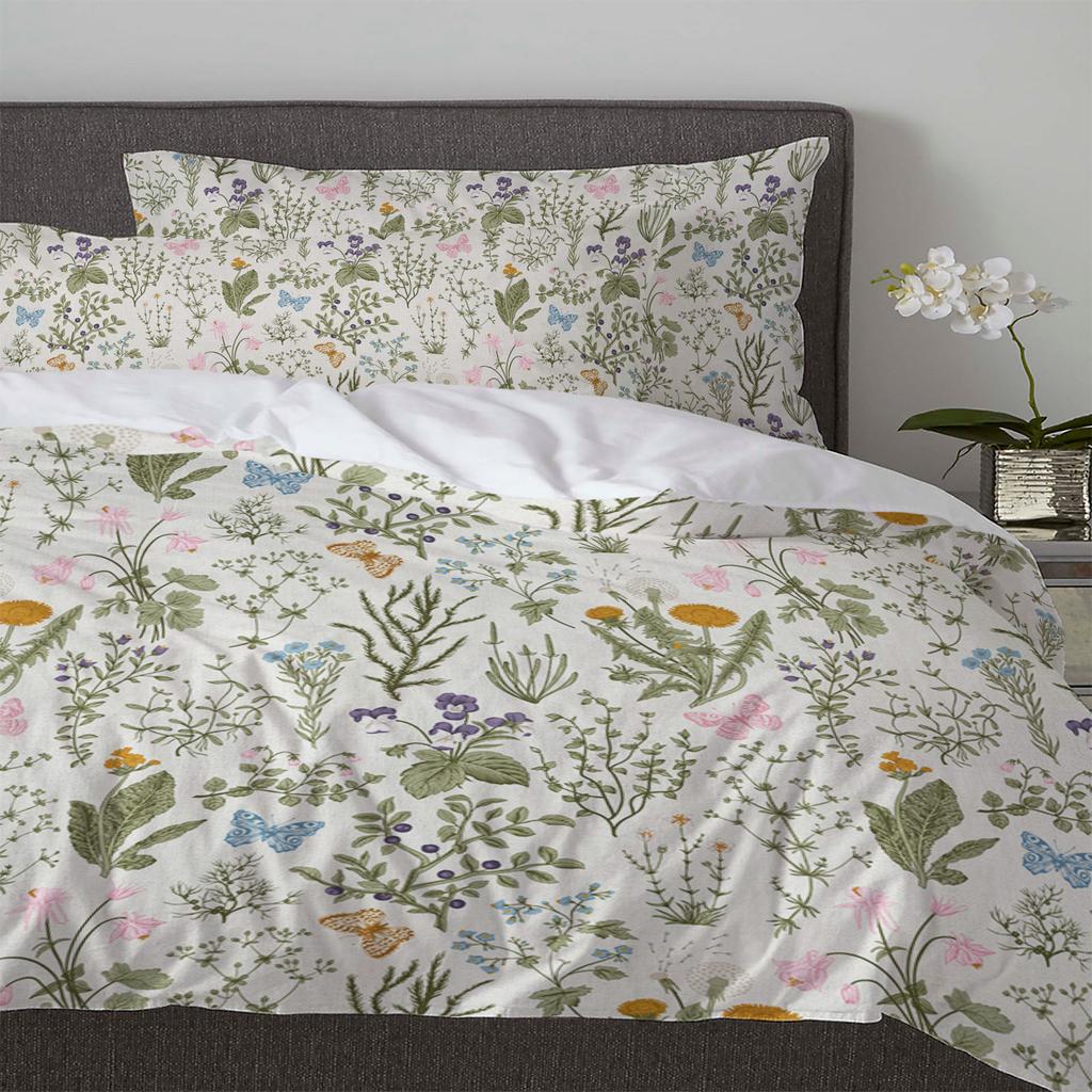 Vintage Herbaceous Floral Butterfly Flower 3pcs Bedding Set For Double Bed Home Textile Duvet Cover Quilt Cover Pillowcase