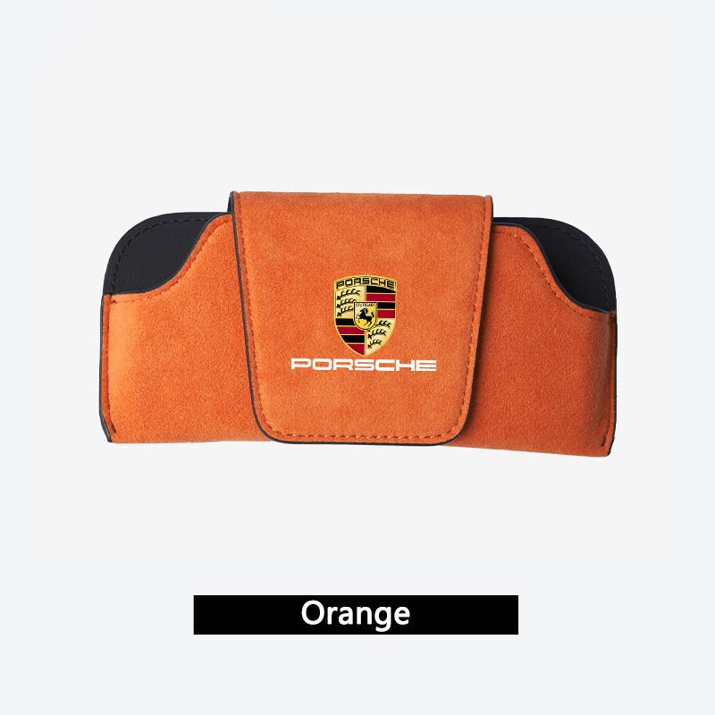 

Suede Car Glasses Box Sun Visor Glasses Case Storage For Porsche Cayenne Panamera Macan 911 718 Taycan Boxster Cayman 918 Pajun помаранчевий