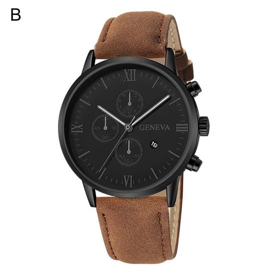 Men Quartz Watch Round Dial Precise Pointer Display Shockproof Scratch-resistant Calendar Faux Leather Strap Fashion Simple Male Business Quartz
