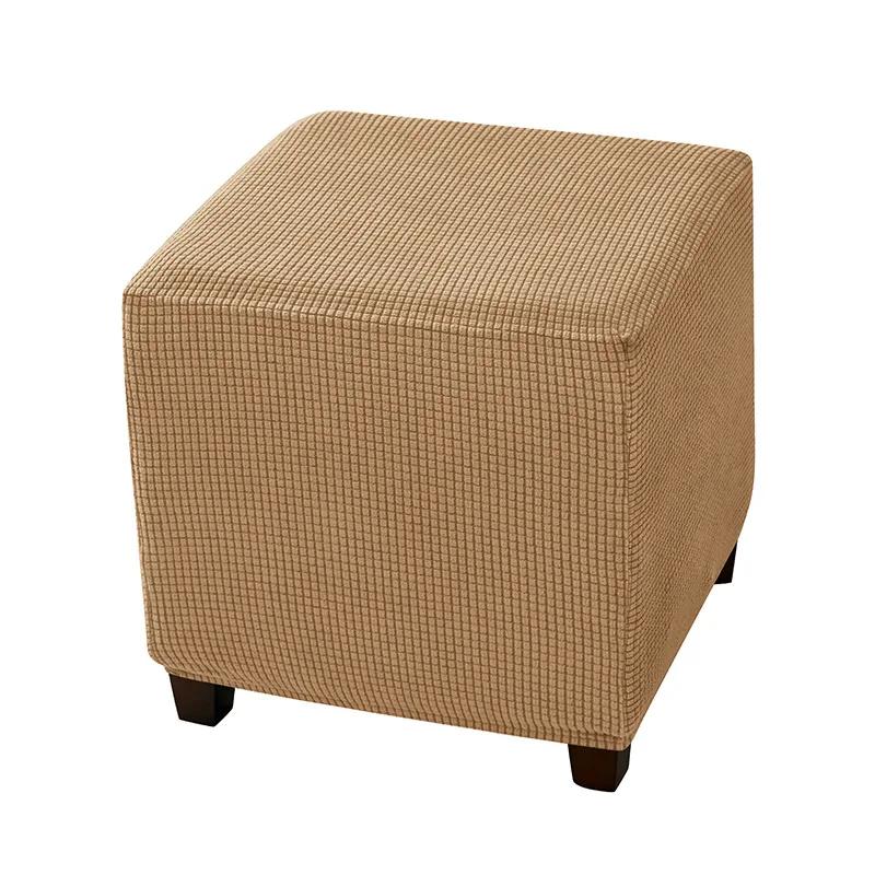 Square Elastic Ottoman Cover Polar Fleece Foot Stool Covers Stretch Footrest Slipcovers House Pouf Furniture Protector