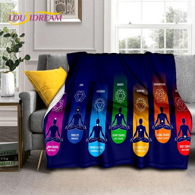 3D Yoga Meditation Rainbow 7 Chakra HD Soft Flannel Blankets,Throw Blanket Comfortable Blanket for Picnic Beds Home Bedroom Gift