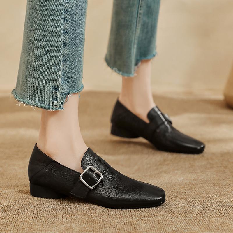 Mode 2025 Nouvelles Chaussures Mocassins Mode Femmes Chaussures Plates Talons Cuir Printemps Été Bout Rond Décontracté Escarpins Chaussures Femme Noir Taille 34-40