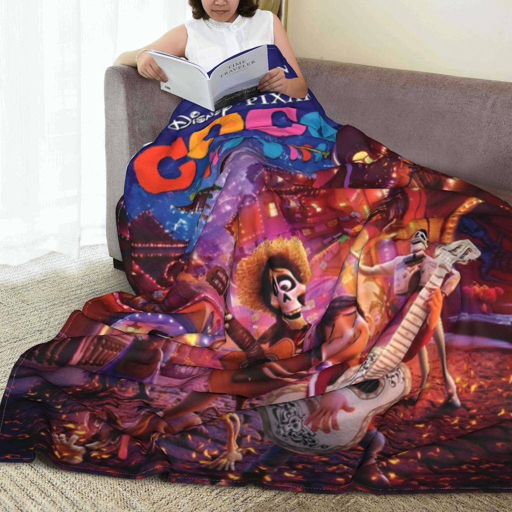 C-Coco Day of The Dead Cartoon Blanket Guitar Thankgiving Flannel Throw Blankets Bedding Portable Soft Warm Multifunction Quilt