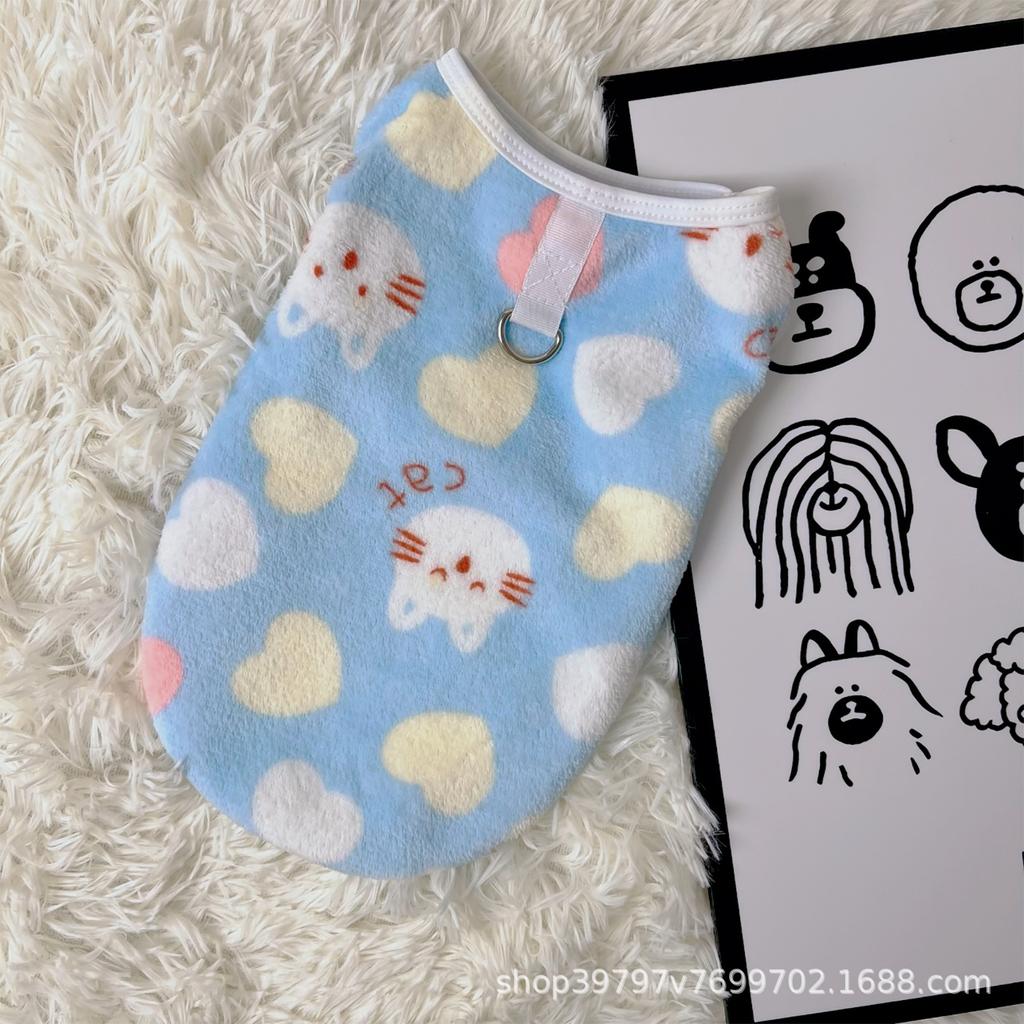 Pet dog dog clothes cat print flannel vest small dog teddy