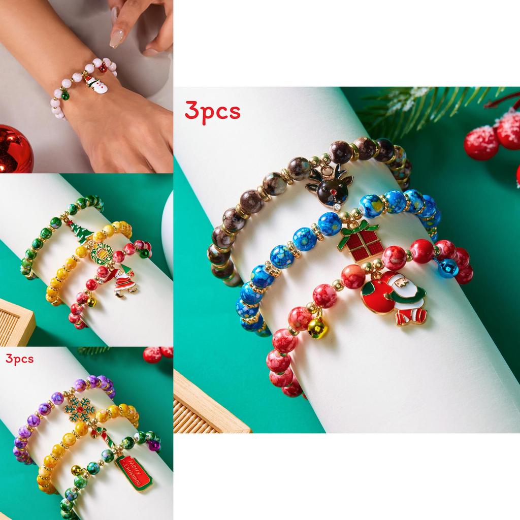 Christmas Tree Santa Snowman Beaded Bracelets Set For Women Festive Gift Idea