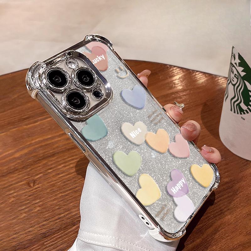 

Цветная любовь Подходит для чехла для мобильного телефона Apple 16pro 15 Гальванизированные четыре угла Противоударный 14 Премиальное ощущение 13 Силиконовый 12/11 iPhone 16