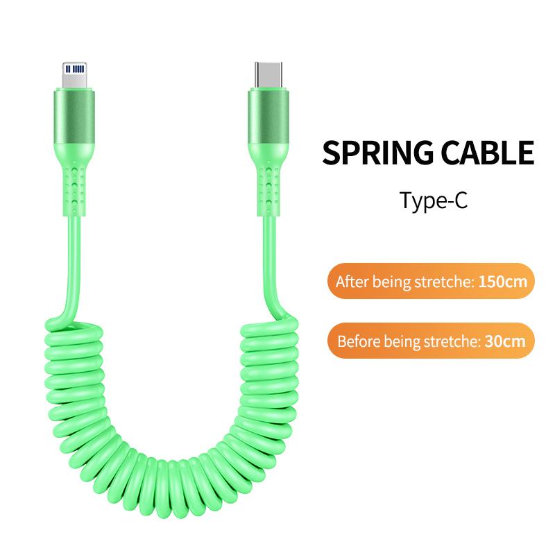 1.5M Coiled USB-C Type C 5A Fast Charging Data Cable 90 Right Angle Retractable Pure Copper Mobile Phone Cord for