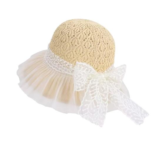 Bucket Hat High-Density Sunscreen Fabric Wide Brim Fisherman Hat Bowknot Lace-up Mesh Yarn Decor Travel Sun Hat