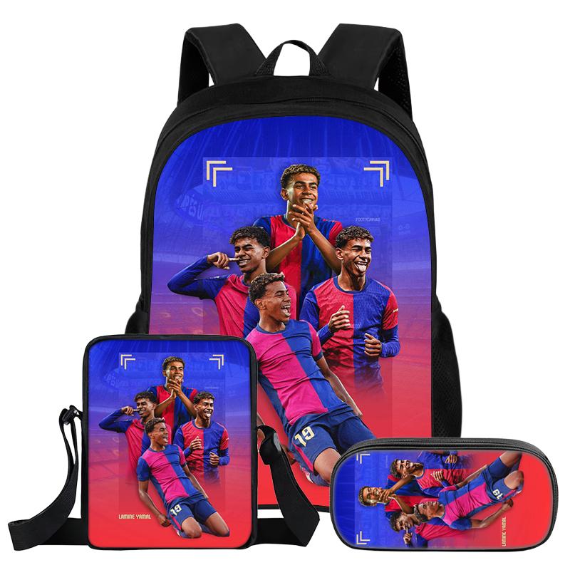 Set da 3 Pezzi Zaino L-Lamin Yamal Bambini Studenti Scuola Stella del Calcio Zaino Miglior Regalo Borsa a Spalla Astucci Zainetto