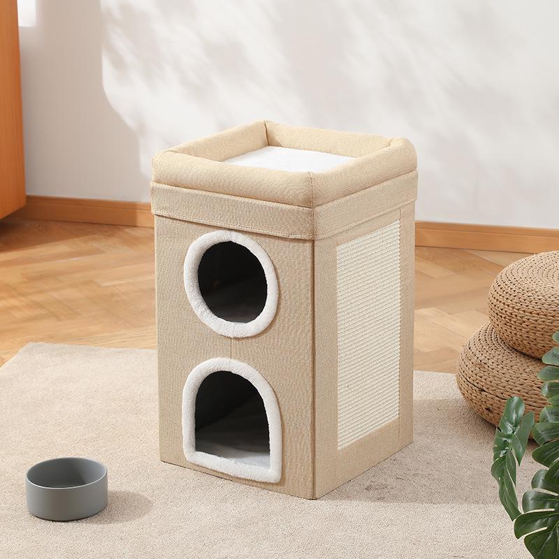 

Сизалевий складний будиночок для котів з двома дверцятами та когтеточкою 39*39*38 cm