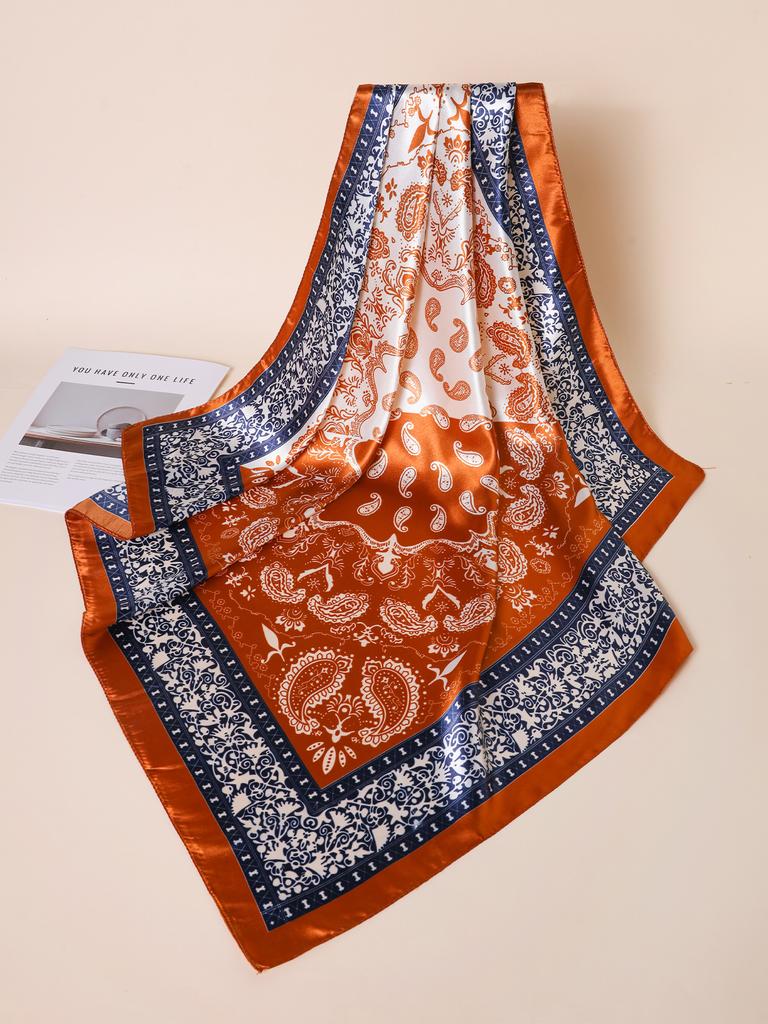 90*90cm Hair Scarf Women Fashion Designer Beautiful Flowers Foulard Soft Satin Shawl Kerchief Square Silk Scarfs Neck Headscarf