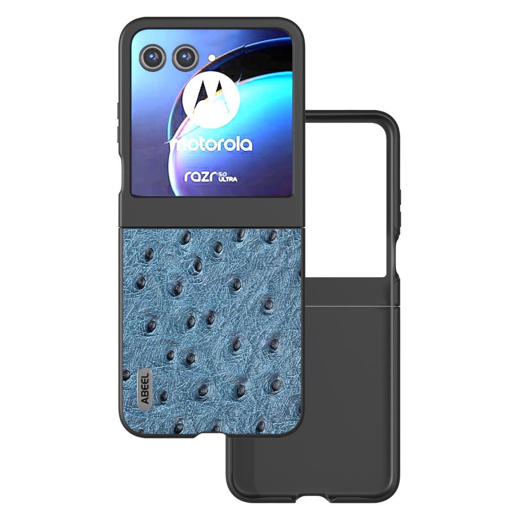 Für Motorola Razr 50 5G Hülle Straußenleder Textur Echtes Rindsleder+PC Handyhülle