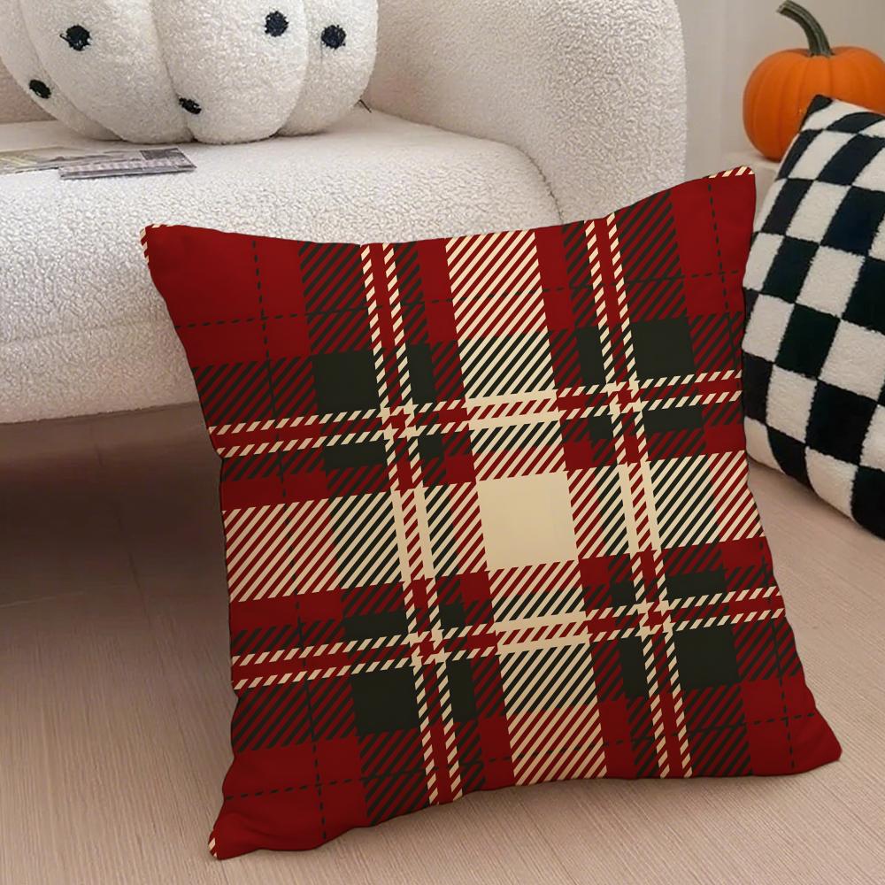 Klasyczny czerwony wzór w kratę Tartan Poszewka na poduszkę Pokrowiec na poduszkę do rzucania Ukryty guzik Trwały poliester Poduszka na krzesło