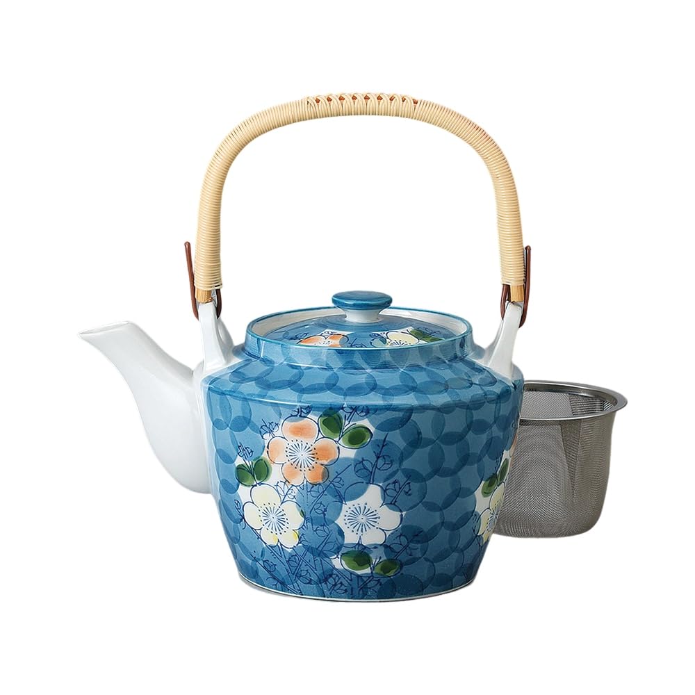

Ale-net Teapot (Stainless Steel with Strainer), 1000cc, Arita Ware, Plum Blossom Design with Basket, No. 6 Teapot, Porcelain, Made in Japan, Stylish