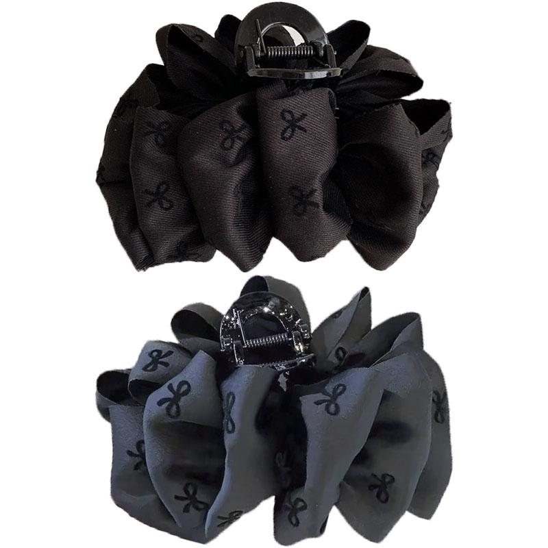 New Temperament Bow Hair Clip Women's Black Satin Shark Clip Fashion Hair Accessories