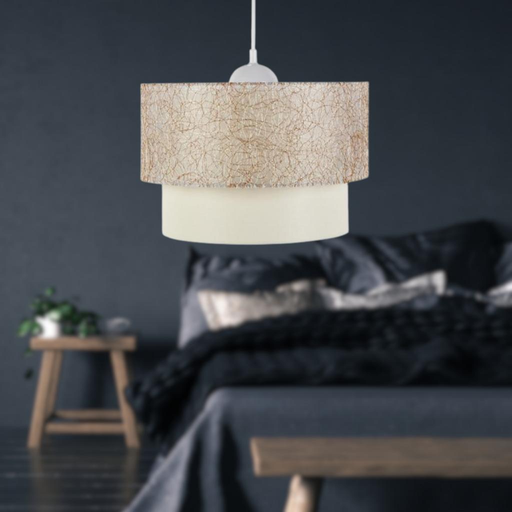 Altın İp Pasta Tekli Sarkıt Avize ve 2 Adet Gold Abajur Seti Yatak Odası