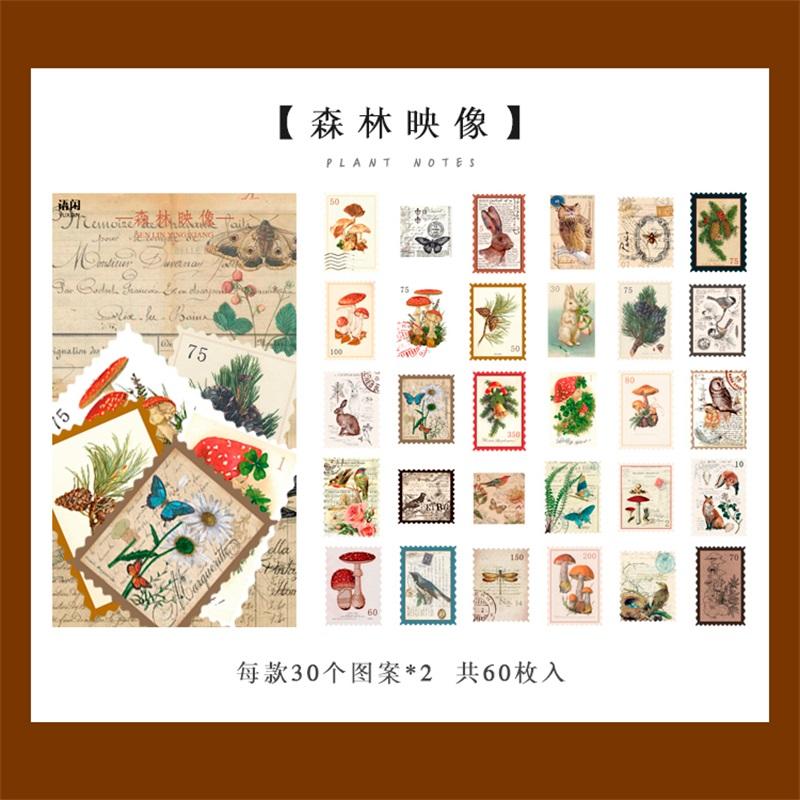 60pcs Time Post Office Series Retro Washi Stamp Stickers Creative Decoration DIY Handmade Aesthetics Scrapbook Supplies