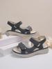 Summer 2025 Women's Sporty Wedge Heel Genuine Leather Sandals - Soft, Lightweight, Velcro, Plus Size Slippers.